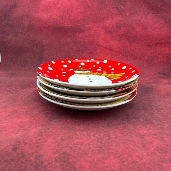 BIA CORDON BLEU SNOWMAN CHRISTMAS SET OF 4 PORCELAIN PLATES - Picture 2 of 9